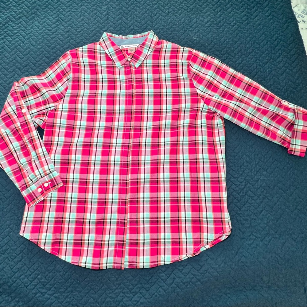 Allison Daley Plaid Pink Blue NWOT Blouse Size 18 - Picture 6 of 9